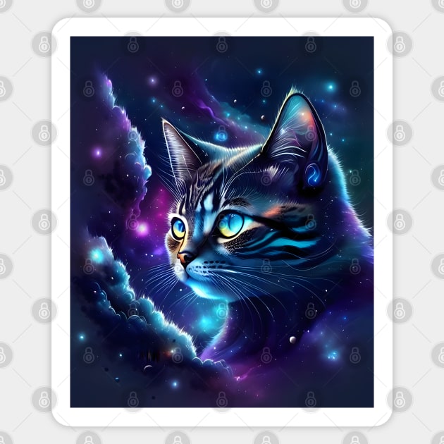 Space Cat - Modern Digital Art Sticker by Ai-michiart